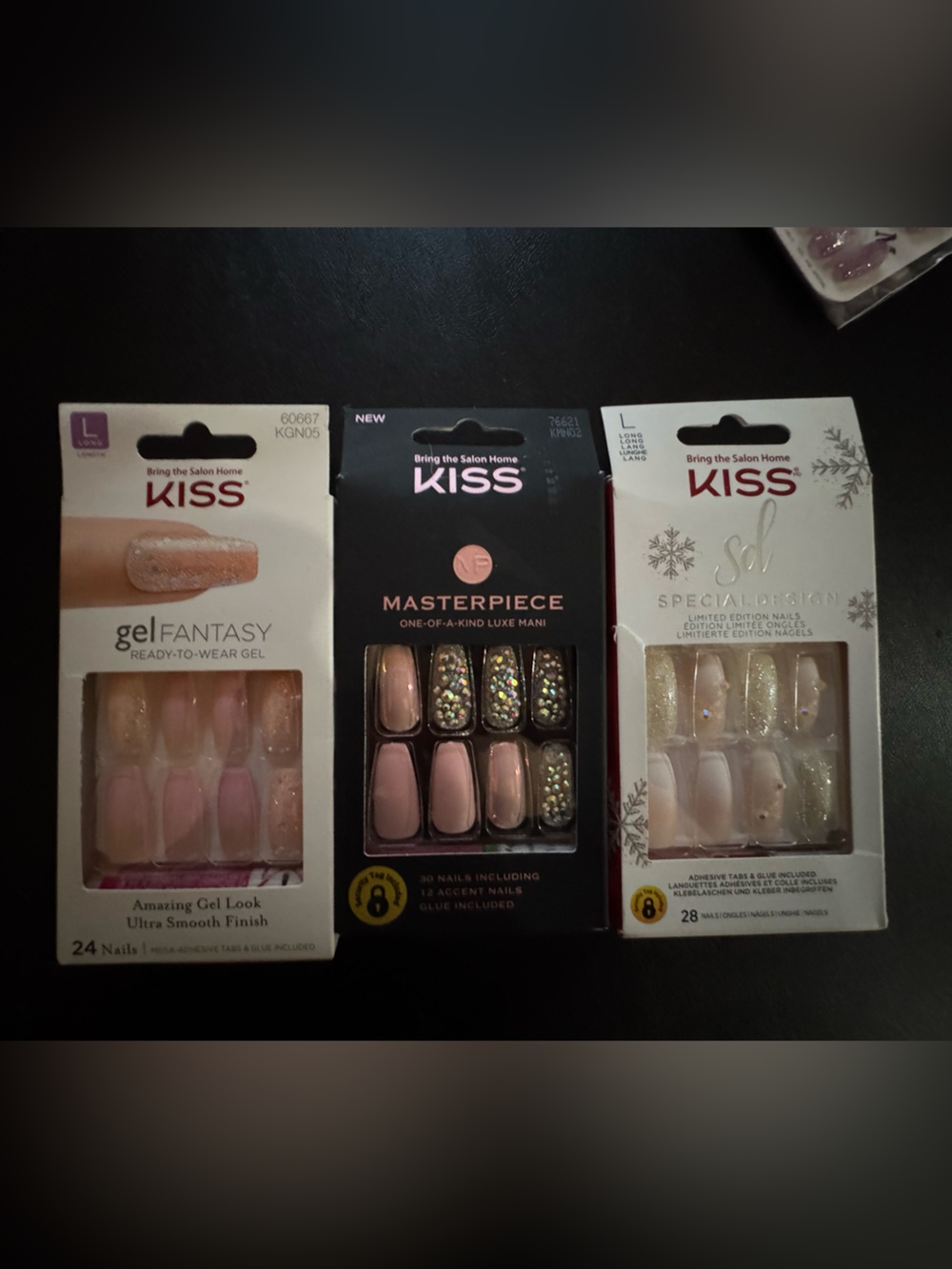 Kiss Press-On Nails Trio Pack — Pink & Glitter Accent Sets